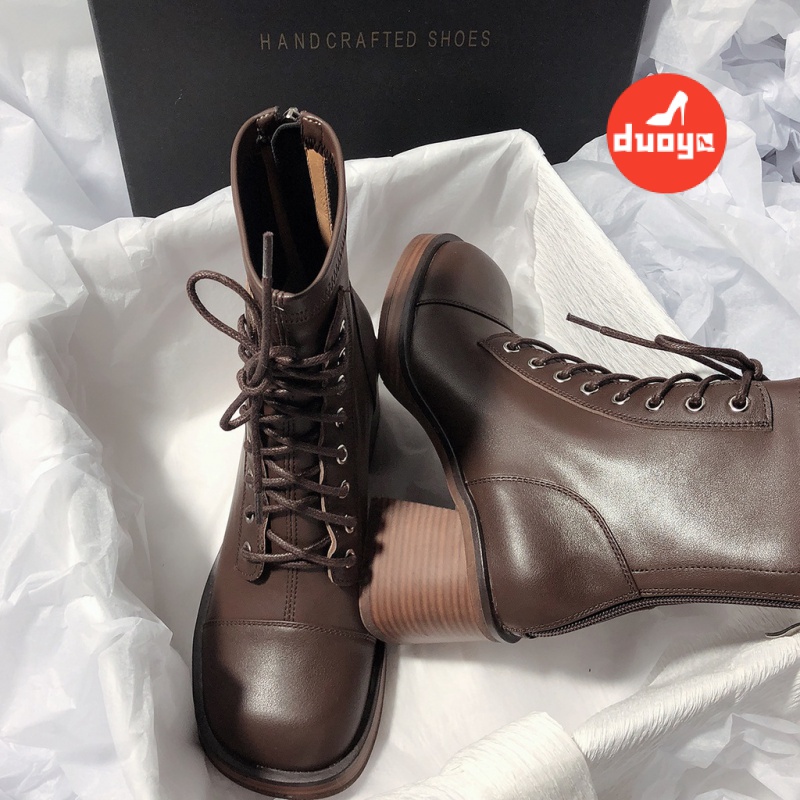 Duoya Tóc Thẳng ~ [Hàng Có Sẵn] Giày Bốt Martin Đế Dày Dài Co Giãn Mỏng Phong Cách Anh Quốc Cổ Điển Cho Nữ