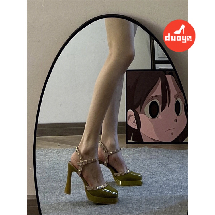 Duoya Tóc Thẳng ~ [Hàng Có Sẵn] Giày Cao Gót Đính Đinh Tán Phong Cách Bán Chạy Cho Nữ
