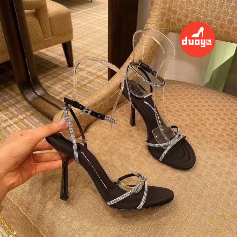 Duoya Tóc Thẳng ~ [Hàng Có Sẵn] Giày Cao Gót Hở Ngón Xuân Hè Đính Kim Cương Giả Quyến Rũ Cho Nữ Miễn Phí Vận Chuyển