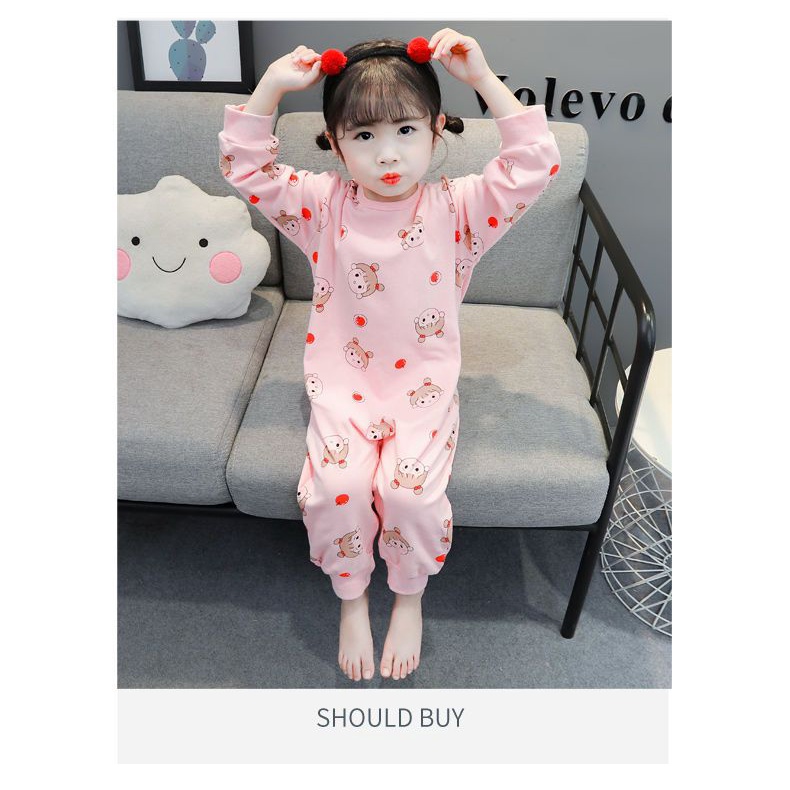 Đồ Ngủ Liền Thân Tay Dài Chất Liệu Cotton Dễ Thương Xinh Xắn Cho Bé Gái
