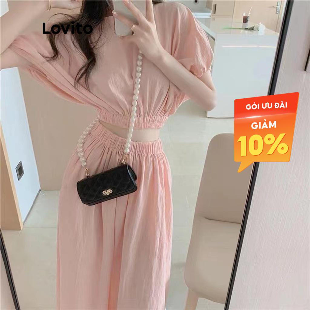 Áo thun thể thao Lovito màu trơn dạng ngắn lai áo co giãn L23AD013 (màu hồng nhạt)