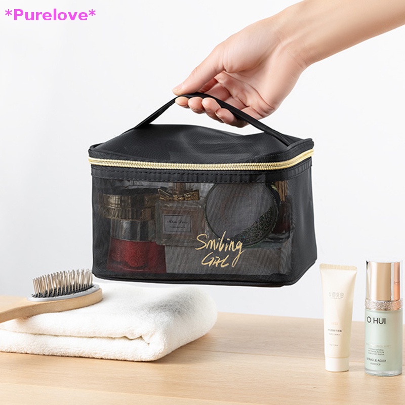 Túi Lưới Đựng Mỹ Phẩm Có Khóa Kéo Họa Tiết Trái Tim Xinh Xắn Mới