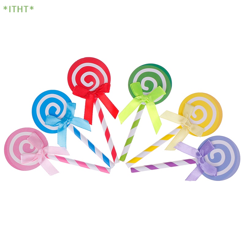 Set 6 Que Cắm Trang Trí Bánh Hình Kẹo Mút Thắt Nơ Xinh Xắn Mới