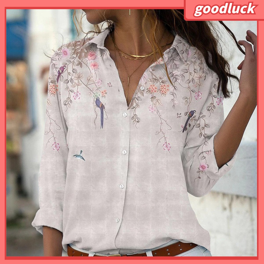 [ULK] Áo Sơ Mi Dáng Rộng Tay Ngắn Cổ Bẻ In Họa Tiết Hoa Thời Trang Mùa Hè Đơn Giản Dành Cho Nữ