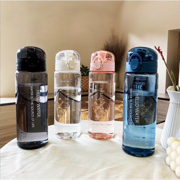 Bình nước thể thao, bình nước hello water  trong suốt 780ml nhựa trong suốt cao cấp hello water