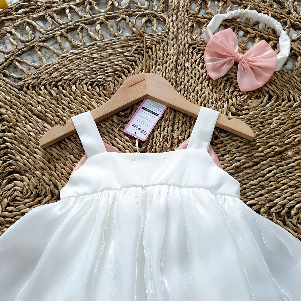 Set váy voan 2 dây bé gái sơ sinh kèm nơ MINTSCLOSET Mint's Closet đầm trắng em bé 1 2 tuổi - BV7054