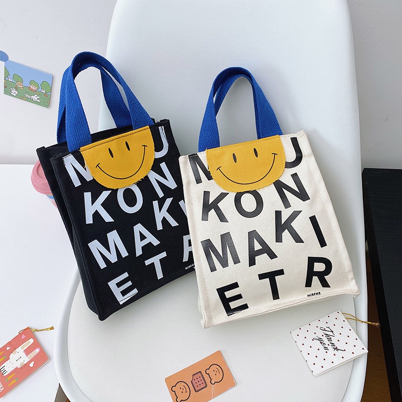 Túi Đựng Hộp Cơm Trưa Xách Tay Vải Bố In Hình Mặt Cười Nhỏ Nhắn Thời Trang 2023 18X