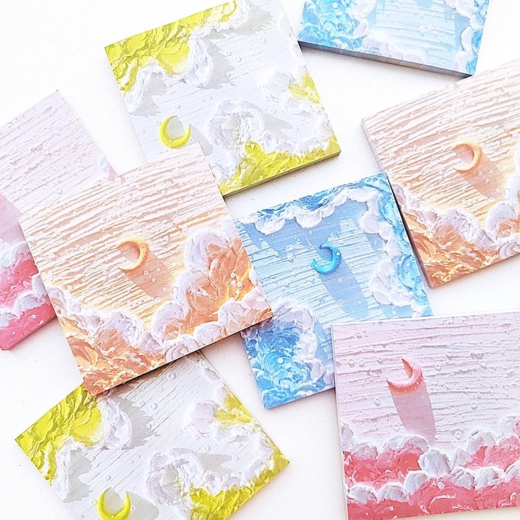 Set 50 Tờ Giấy Ghi Chú Vẽ Tranh Sơn Dầu Ba Chiều Độ Dính Cao ins