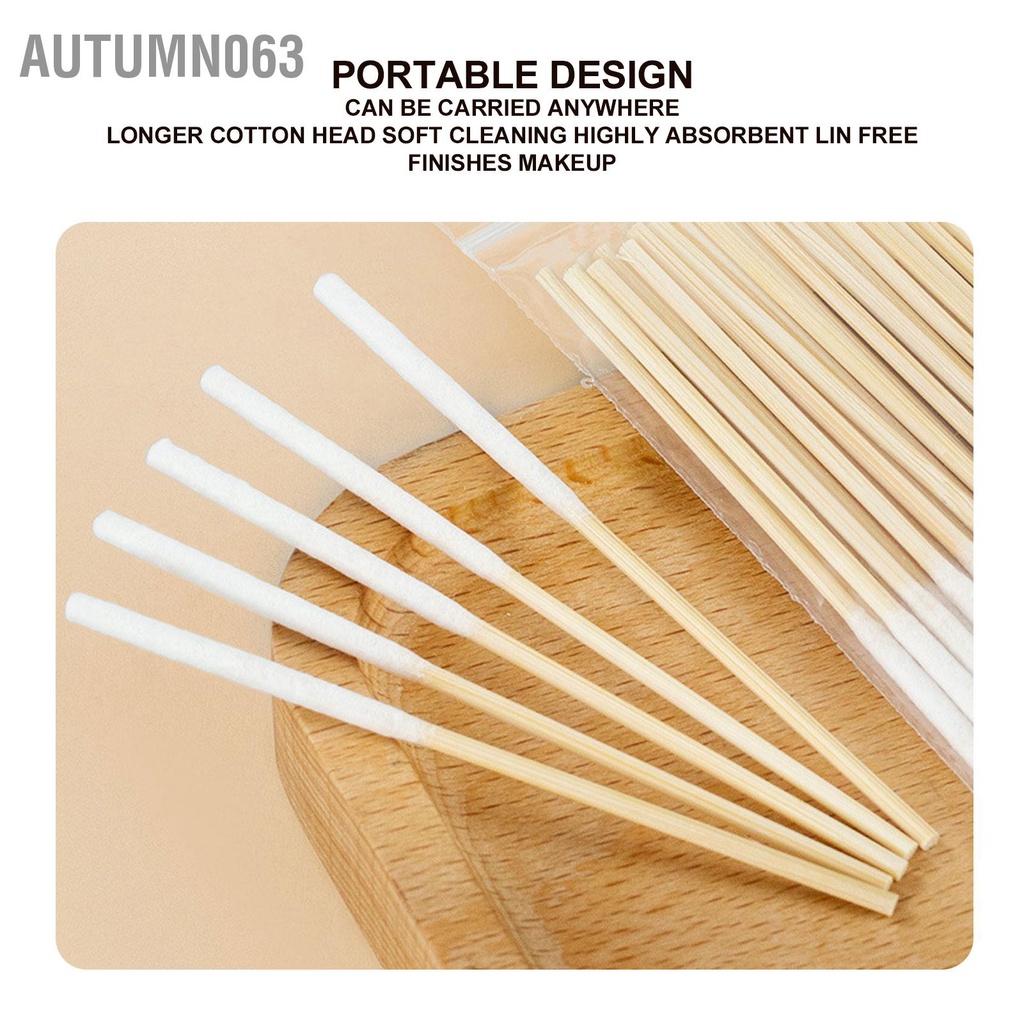 Autumn063 60 Đếm Tăm Bông Đầu Mềm Tay Cầm Bằng Gỗ Đa Năng Làm Dày An Toàn Dài Applicators 8Cm