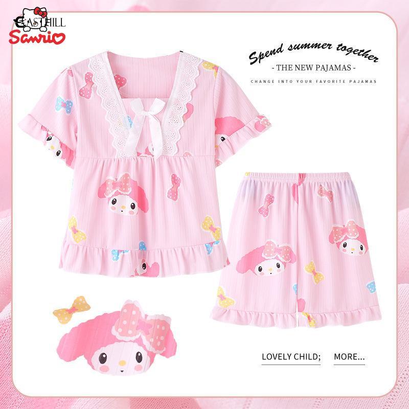 Bộ Đồ Ngủ Tay Ngắn In Hình Sanrio Hello Kitty Kuromi Cinnamoroll Dễ Thương Thời Trang Mùa Hè Cho Bé