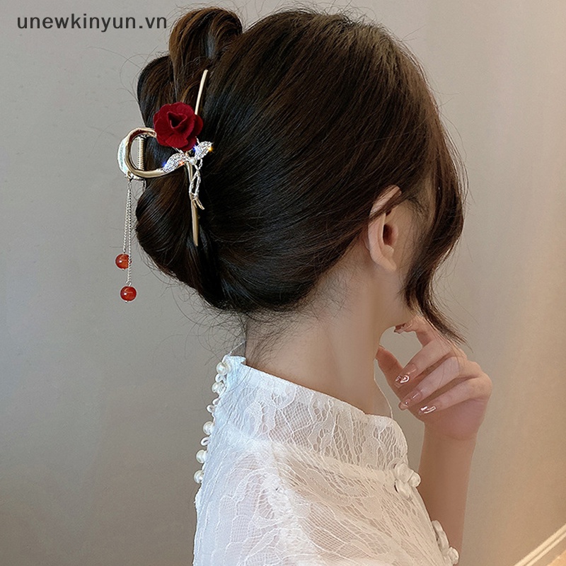 Kẹp Tóc Móng Vuốt Đính Hoa Tua Rua Lãng Mạn Cho Nữ