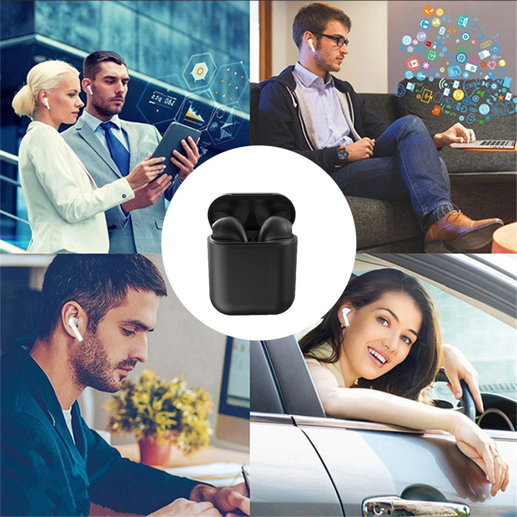 I12 Wireless Earbuds True Stereo Earphone Handsfree In-Ear Headphones Noise Reduction Sports Headset With Charging Box [Q/5]