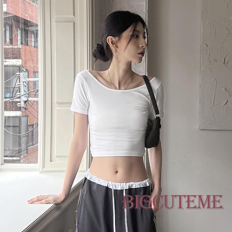 Áo Thun Crop Top Trắng Tay Ngắn Dây Chéo Lưng Thời Trang Mùa Hè Cho Nữ