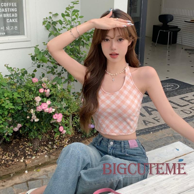 Áo Lửng Không Tay Họa Tiết Caro Thời Trang Quyến Rũ Cho Nữ