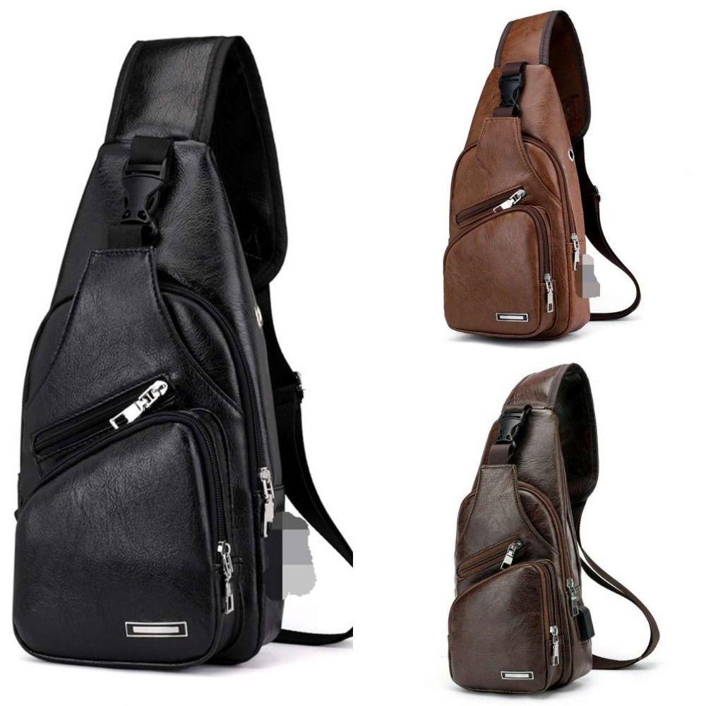 Túi Đeo Chéo Ngực Bằng Da Chống Trộm Có Cổng Sạc USB Độc Đáo