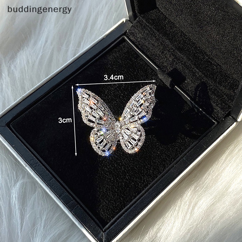 {BUDDI} Nhẫn Mở Lớn Đính Đá Zircon Hình Bướm
