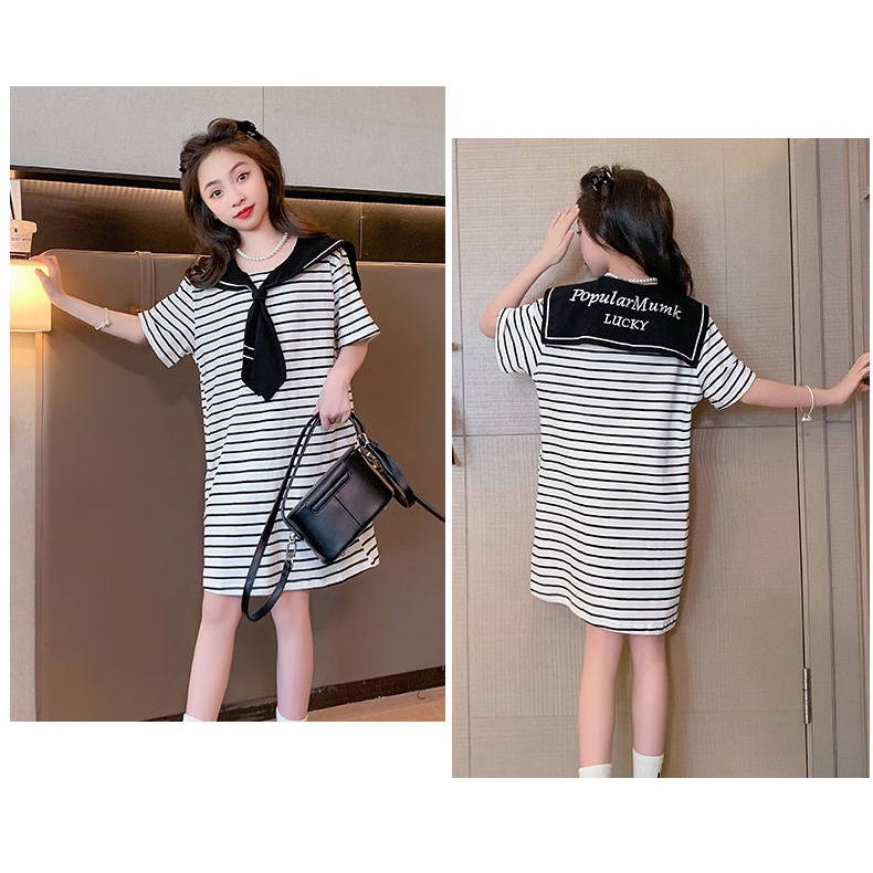 Đầm Cotton Dáng Dài Họa Tiết Kẻ Sọc Thời Trang 2023 Cho Bé Gái 4-5 - 6-7 - 8-9 - 10-12 - 13-14 Tuổi