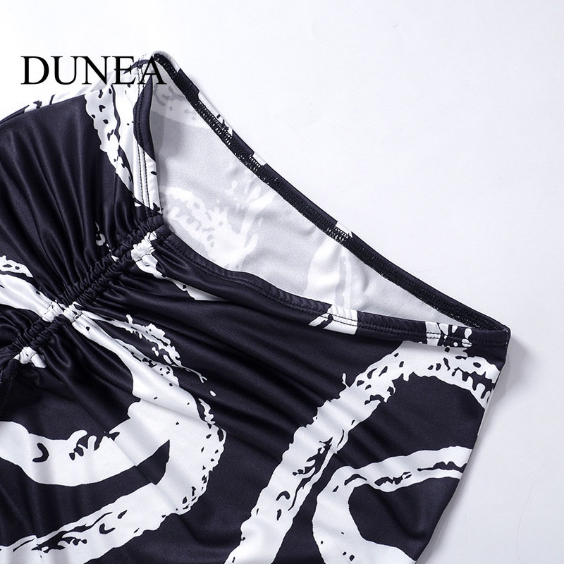 DUNEA Set Áo Cúp Ngực Và Chân Váy Họa Tiết Graffiti Quyến Rũ Dành Cho Nữ