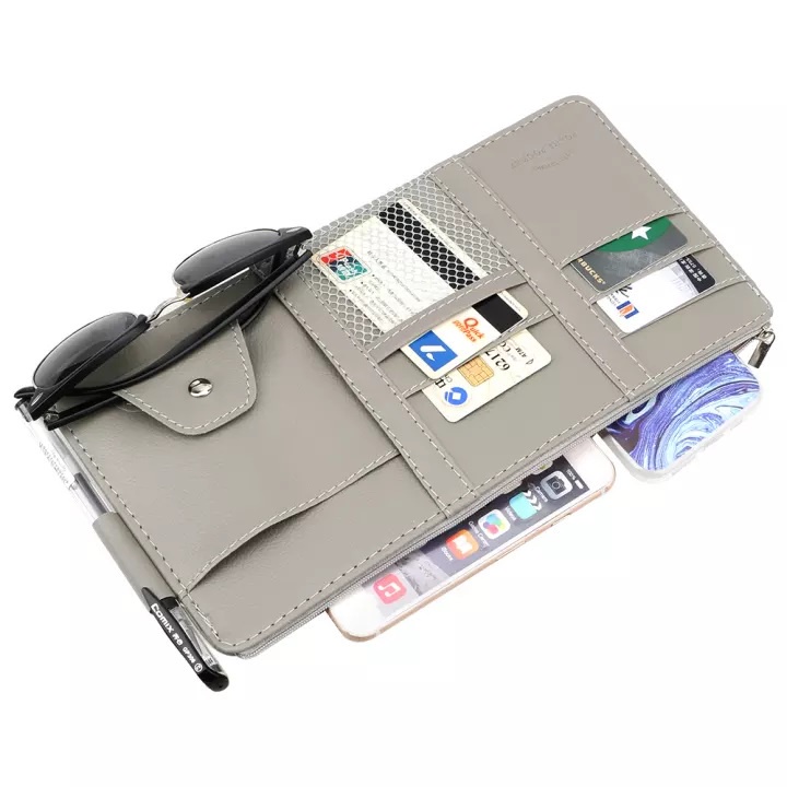 Túi Da Đựng Mắt Kính / Thẻ Tự Động Kẹp Tấm Che Nắng Có Khóa Kéo Cho Xe Hơi