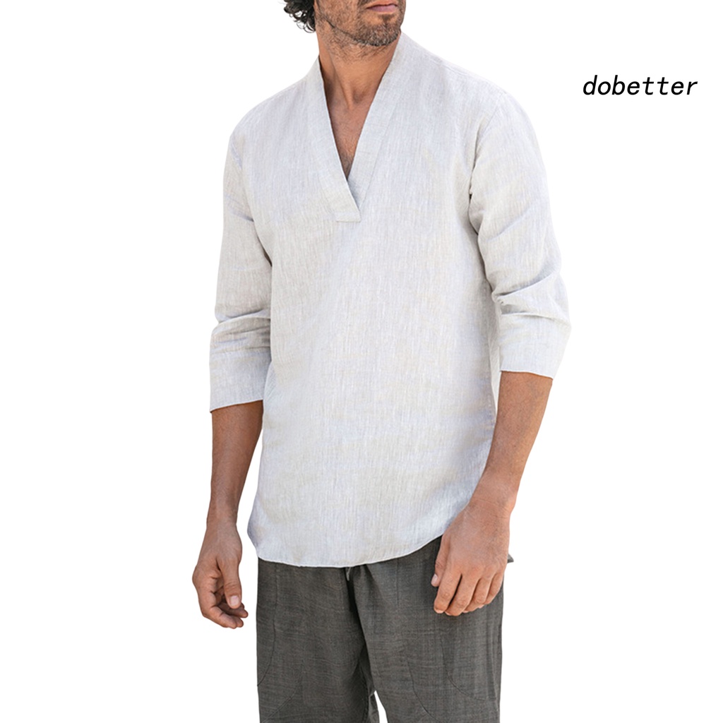 Áo Sơ Mi Tay Dài Cổ Chữ V Màu Sắc Đơn Giản Dành Cho Nam