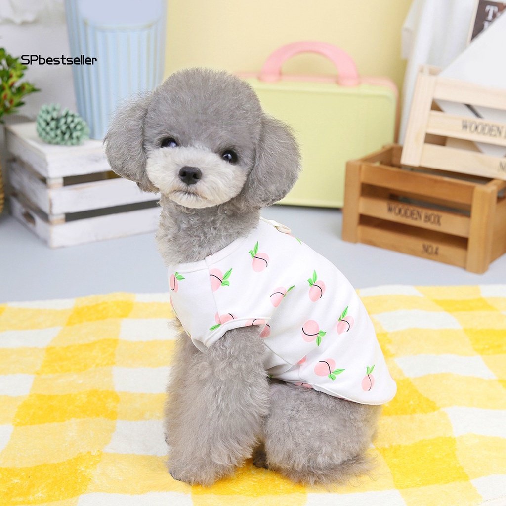 Áo Sát Nách Mùa Hè Họa Tiết Quả Đào Tinh Tế Có Vòng Kéo Dắt Cho Cún Cưng