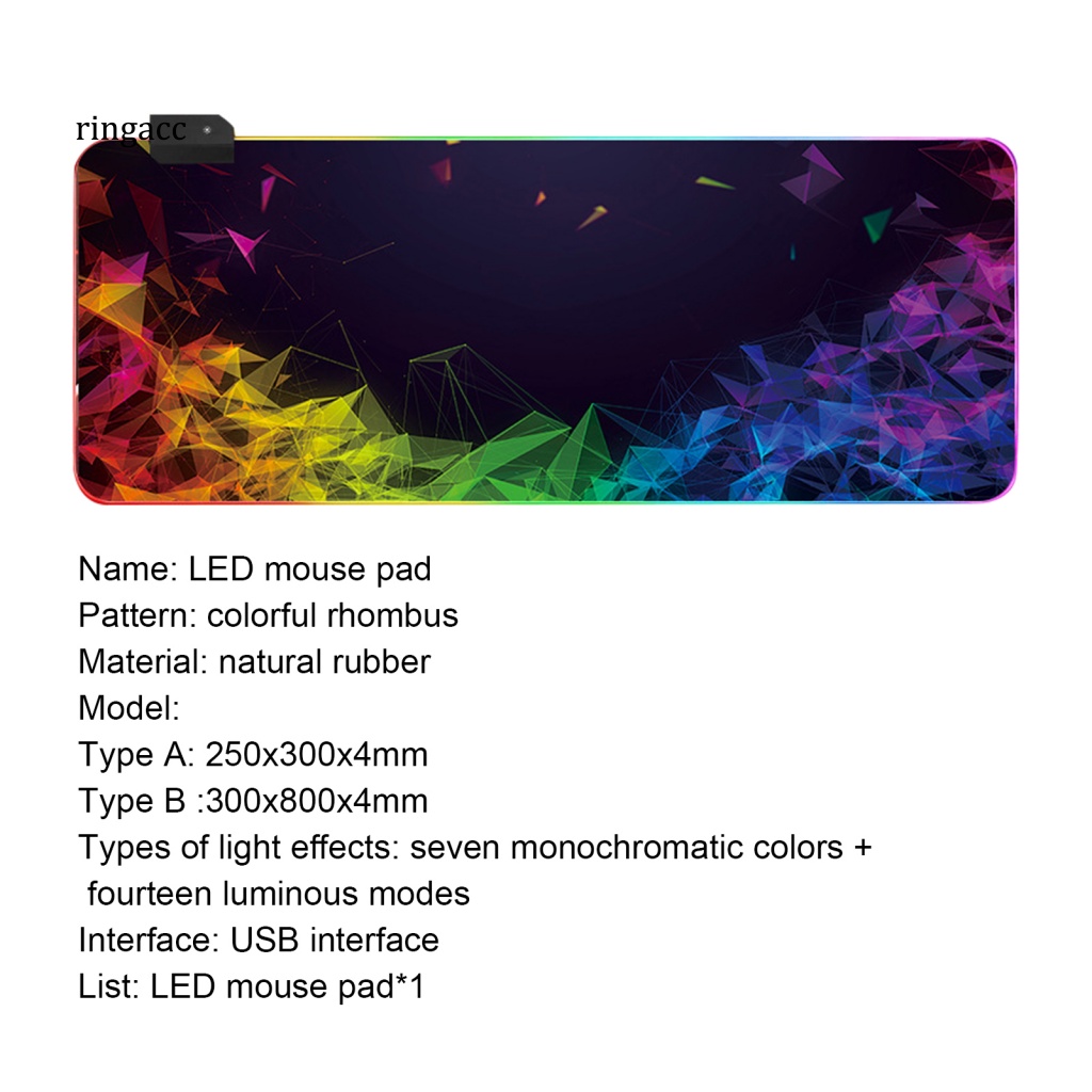 Thảm Lót Chuột RGA Chống Trượt Cỡ Lớn Có Đèn LED RGB Nhiều Màu Sắc