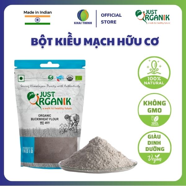 Bột Kiều Mạch Nguyên Cám Hữu Cơ Just Organik Nhập Khẩu Ấn Độ Buckwheat Flour 500g