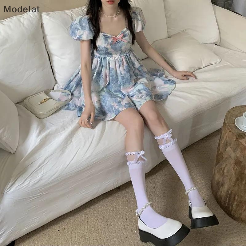 Mfc Đầm Chữ A Tay Ngắn Phồng Đính Nơ Nhẹ Nhàng Thanh Lịch Kiểu Pháp Thời Trang Mùa Hè Cho Nữ WTD