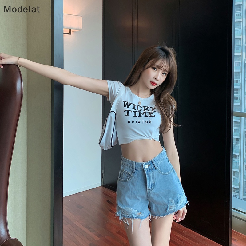 Mfc Quần Short Denim Rách Lưng Cao Màu Trơn Thời Trang Mùa Hè Cho Nữ