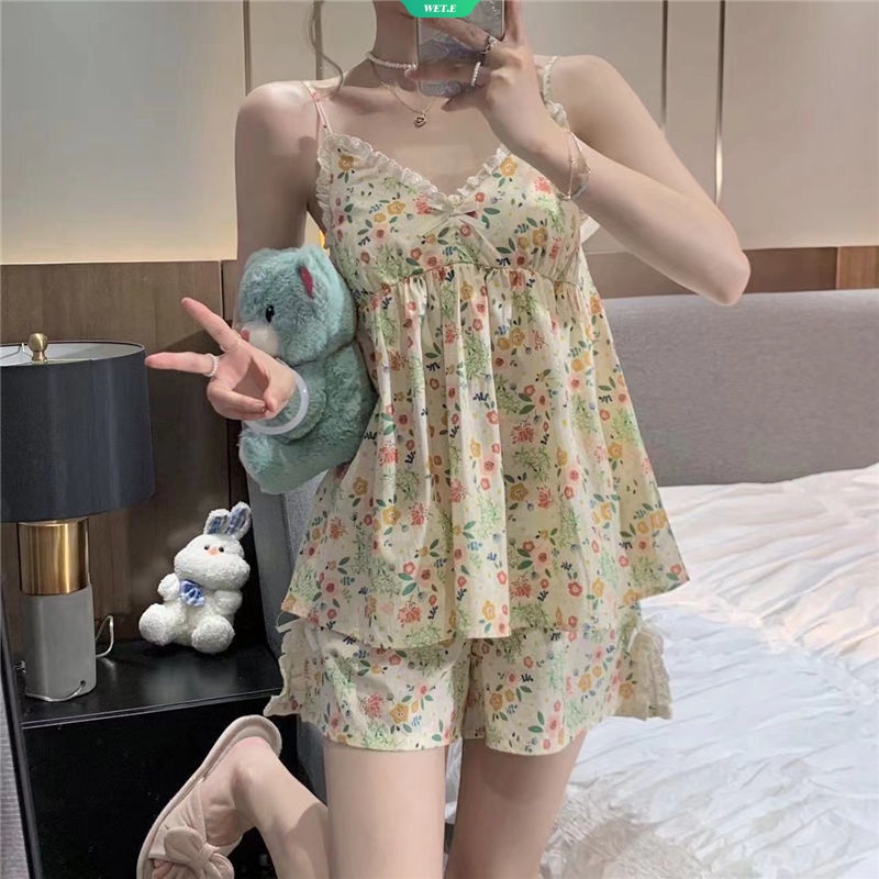 Bộ Đồ Ngủ Hai Dây Có Đệm Ngực Mẫu Mới 2023 Phong Cách Ngọt Ngào Mùa Hè Mát Mẻ Thoải Mái Dành Cho Bạn Nữ Mặc Ở