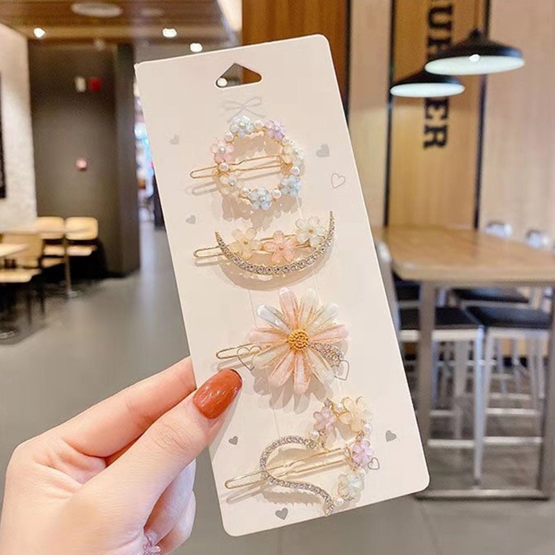 Kẹp Tóc Hình Tròn / Trái Tim / Mặt Trăng Đính Đá Pha Lê Lấp Lánh Nhiều Màu Thời Trang Cho Nữ