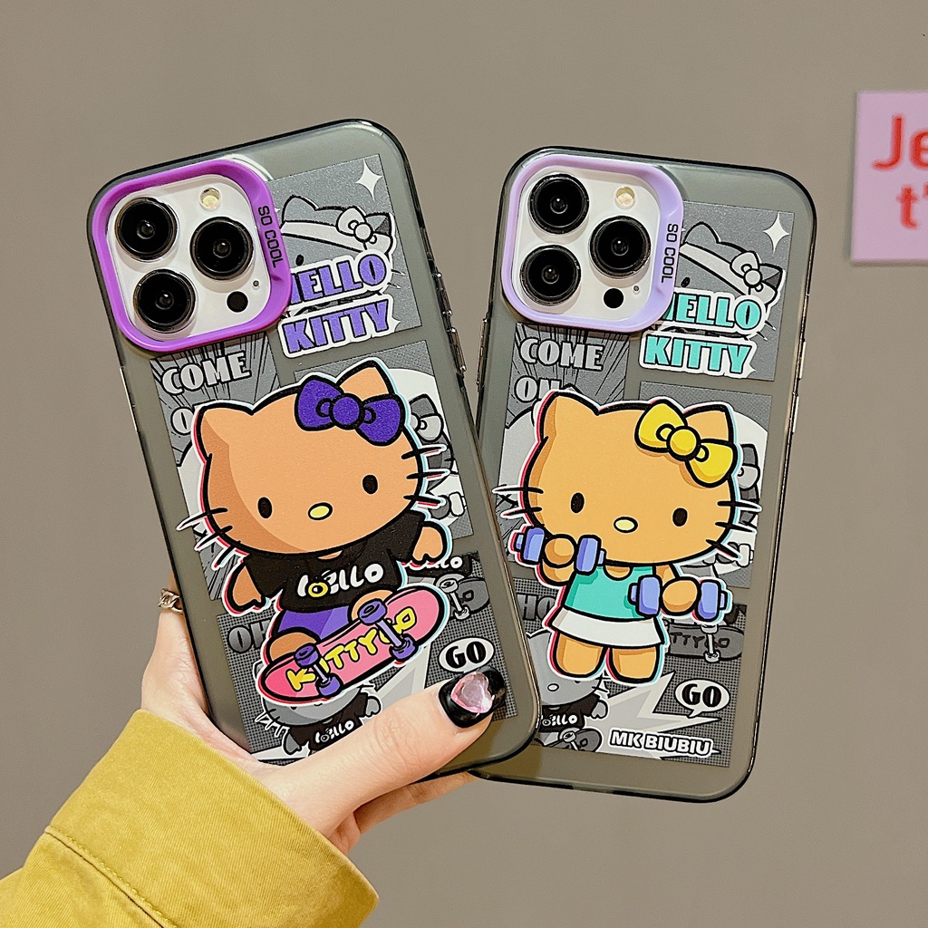 Ốp Điện Thoại TPU Mềm Trong Suốt Hai Mặt Chống Sốc In Hình Mèo Kitty Cho iPhone 11 13 12 14 Pro Max