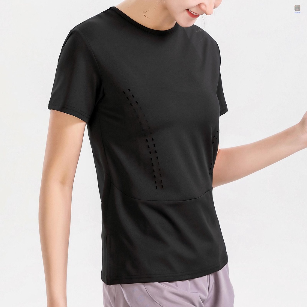 Áo Thun Tay Ngắn Cổ Tròn Dáng Rộng Co Giãn Thoáng Khí Màu Trơn Thời Trang Cho Nữ