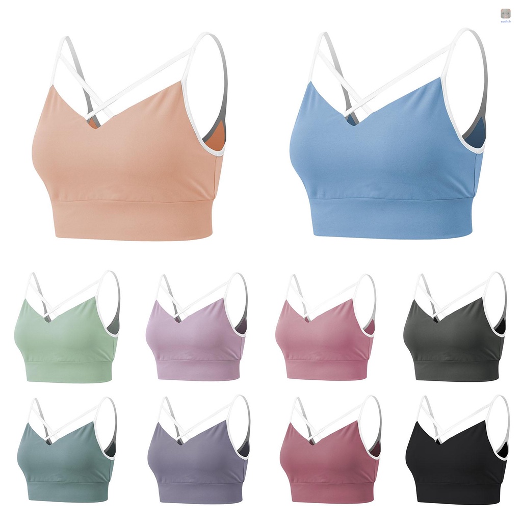 Áo Ngực Thể Thao Dây Chéo Lưng Có Mút Đệm Tháo Rời Được Tiện Lợi Dành Cho Nữ