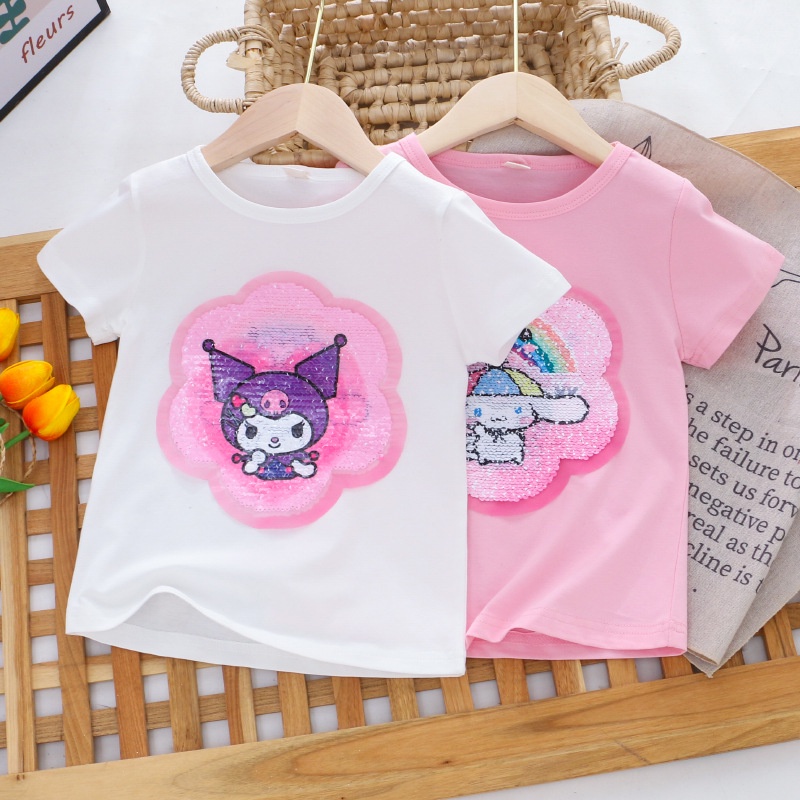 Áo Thun Công Chúa Bằng Cotton Đính Kim Sa Nhiều Màu Sắc Thời Trang Mùa Hè Hàng Mới Dành Cho Trẻ Em 1-8 Tuổi