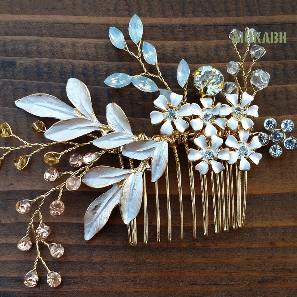 Lược Cài Tóc Họa Tiết Hoa Đính Đá Thanh Lịch Dùng Cho Cô Dâu Trong Tiệc Cưới