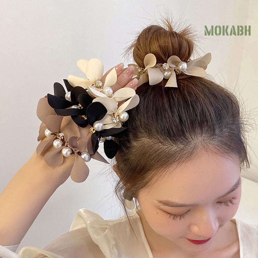 [Mok Abh] Băng Đô Cài Tóc Đuôi Ngựa Đính Đá Giả Ngọc Trai Không Phai Thanh Lịch Quyến Rũ Dùng Chụp Ảnh