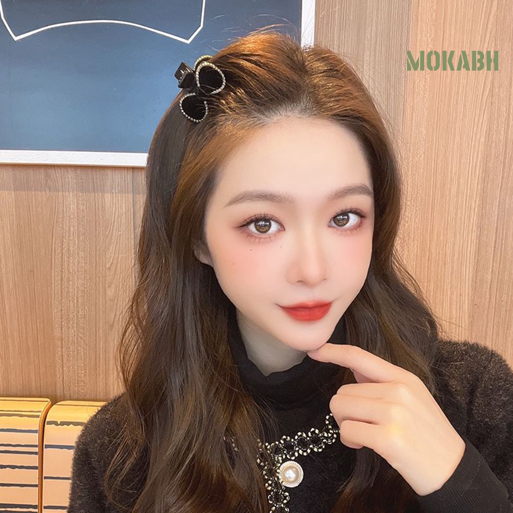 Kẹp Tóc Hình Nơ Đính Đá Màu Sắc Tương Phản Trọng Lượng Nhẹ Thời Trang Cho Nữ