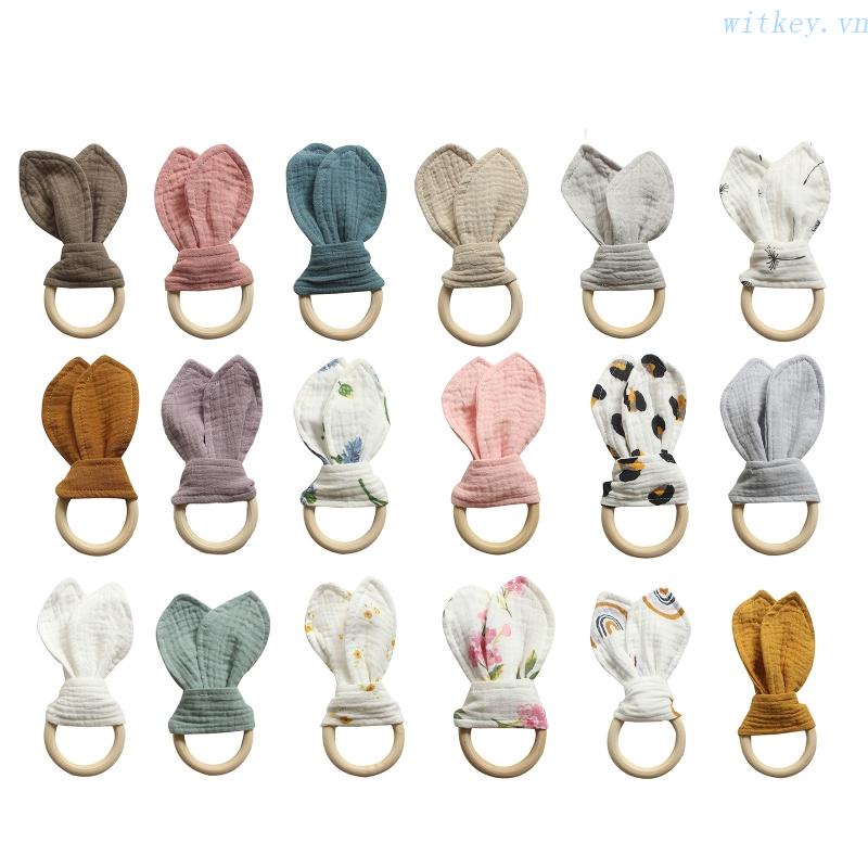 Đồ Chơi Lục Lạc Hình Tai Thỏ Bằng Cotton Mềm Mại Dễ Thương Cho Bé Mọc Răng