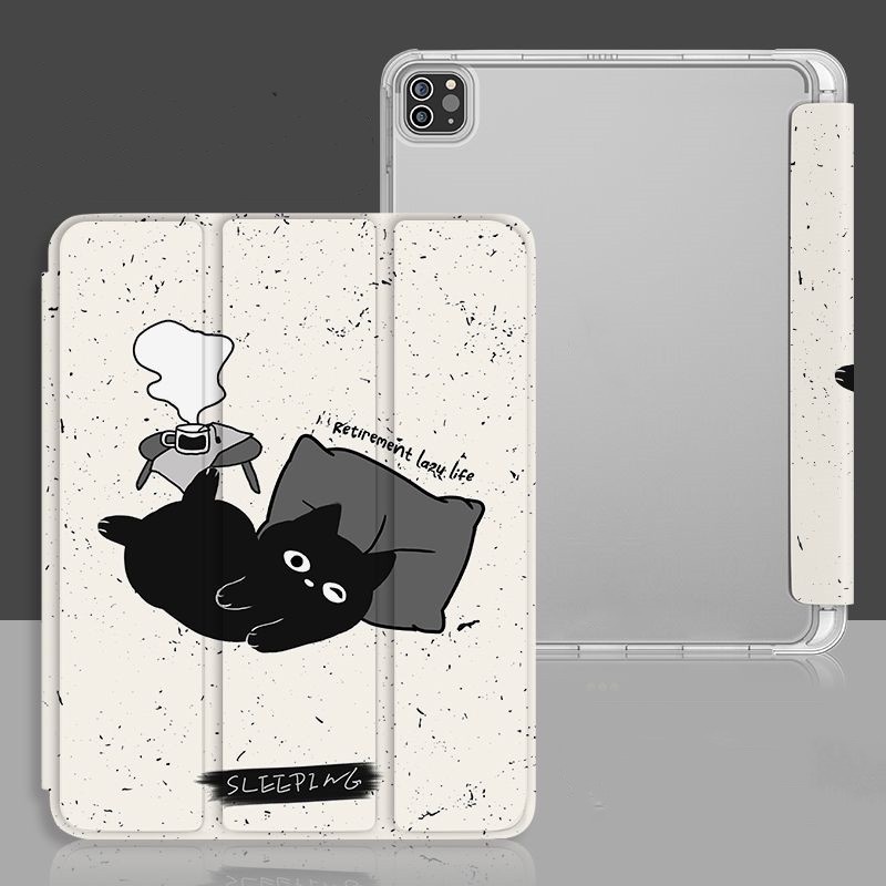 Ốp Máy Tính Bảng Mềm Họa Tiết Mèo Hoạt Hình Dễ Thương Có Ngăn Đựng Bút Cho iPad Gen10 7 / 8 / 9 Air4 Air5 Pro11 Pro12.9 mini6