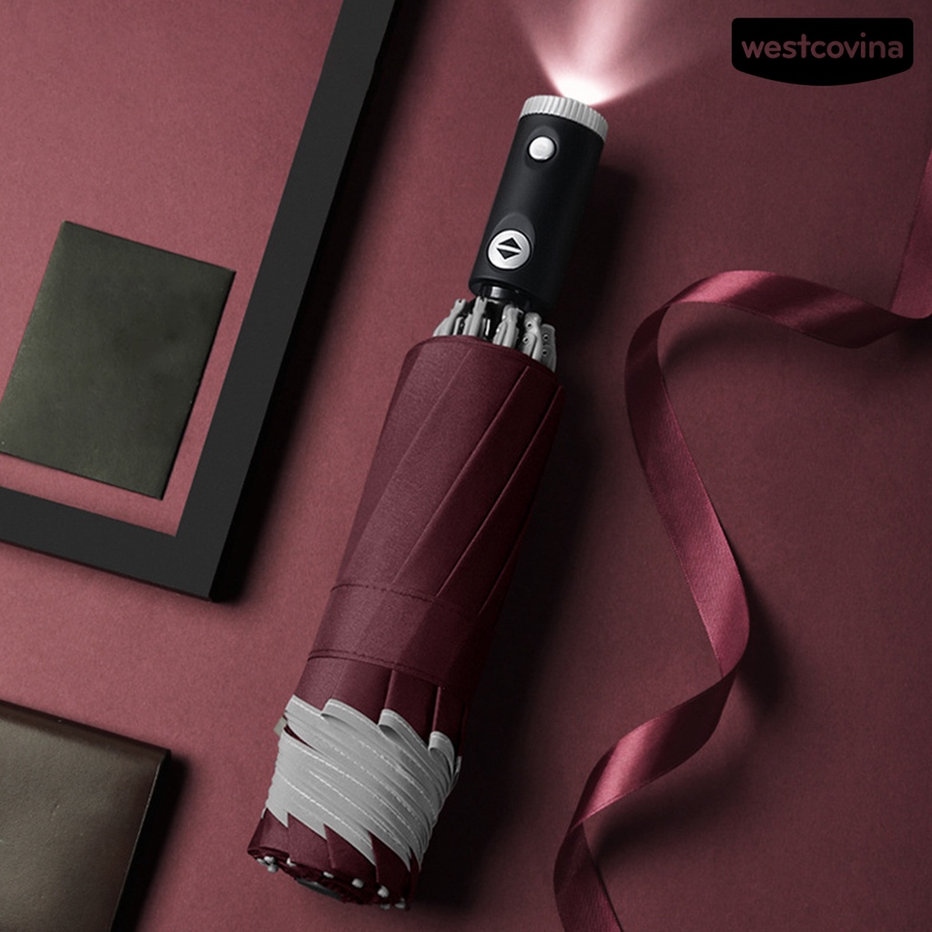 [COD]☁Dù Gấp Ba Khúc Có Đèn LED Phản Quang Tự Động