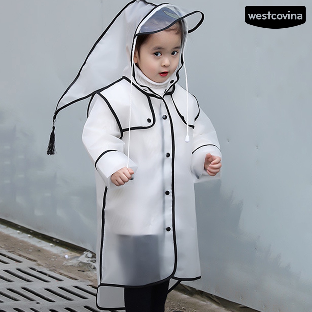 [COD]☁Áo Mưa EVA Trong Suốt Có Mũ Trùm Phối Dây Rút Chống Thấm Nước Dành Cho Trẻ Em