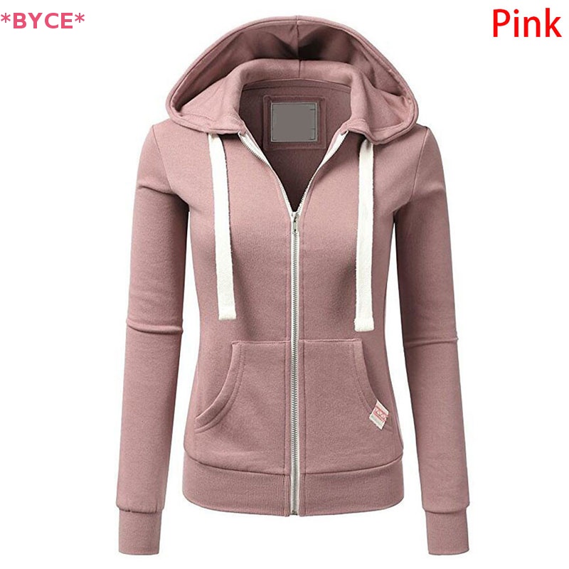 Áo Khoác Hoodie Có Khóa Kéo Màu Trơn Thời Trang Cho Nữ Mới