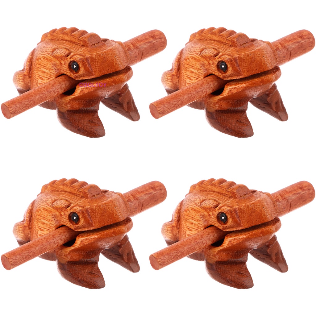 Cooltoy Set 4 Nhạc Cụ Điêu Khắc Hình Chú Ếch Mini Bằng Gỗ