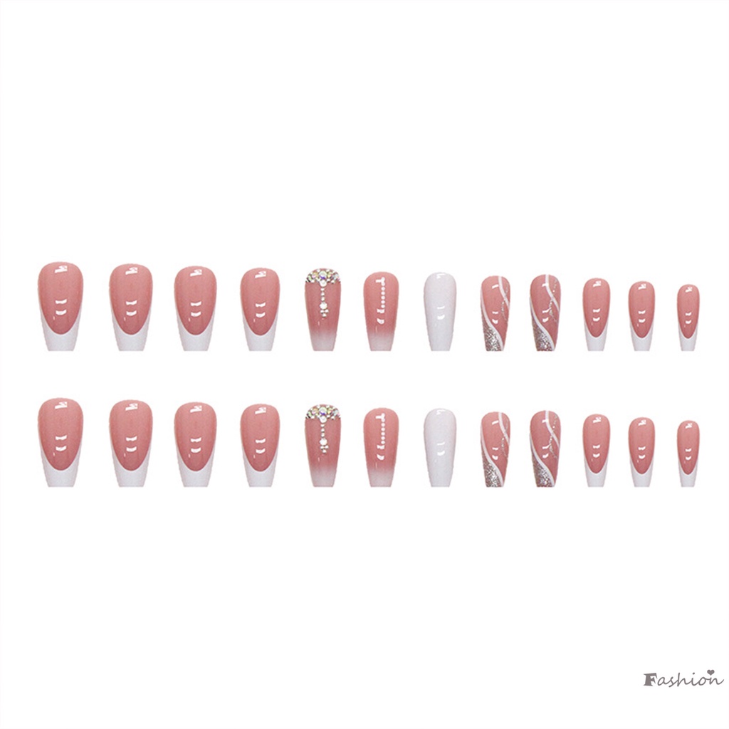 Móng Tay Giả Hình Vuông Màu Hồng Gradient Đính Đá Lấp Lánh