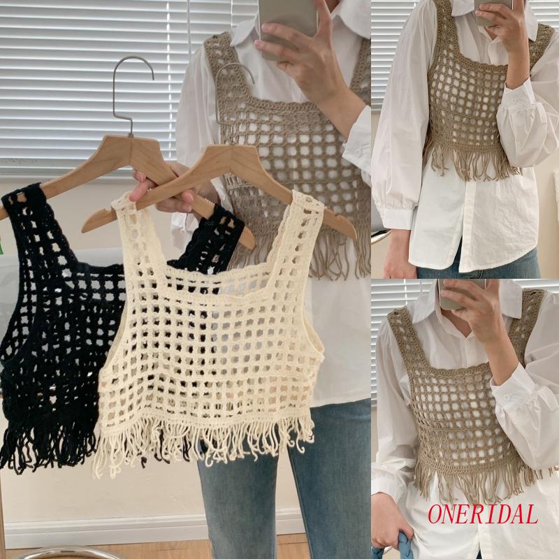 Áo Croptop Sát Nách Dáng Rộng Phối Tua Rua Thời Trang Cho Nữ