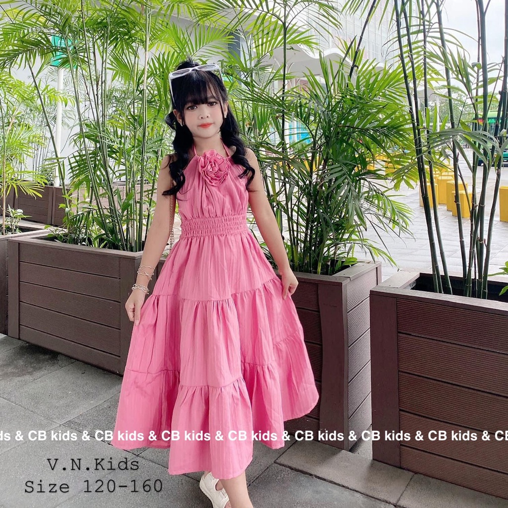Váy Maxi cổ yếm xinh cho Bé đón hè 17-40kg