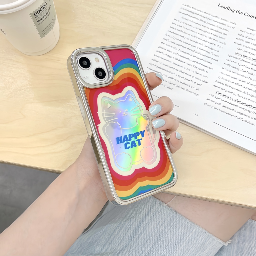 Ốp Điện Thoại IMD Hai Mặt Chống Sốc Viền Mạ Màu Cầu Vồng Cho IPhone 14 13 12 11 Pro Max