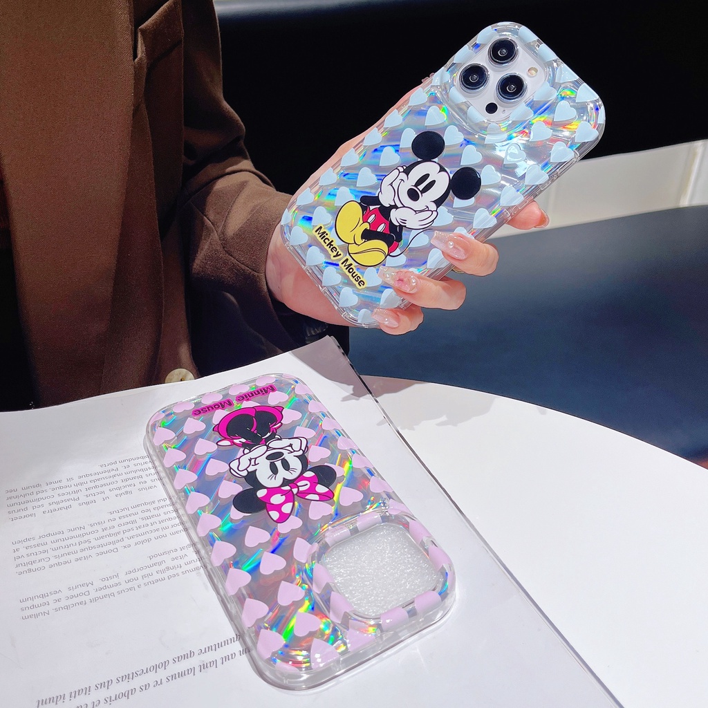 Ốp Điện Thoại TPU Dẻo Màu Laser Họa Tiết Hoạt Hình Minnie Mickey Dễ Thương Cho iPhone 12 13 14 Pro Max