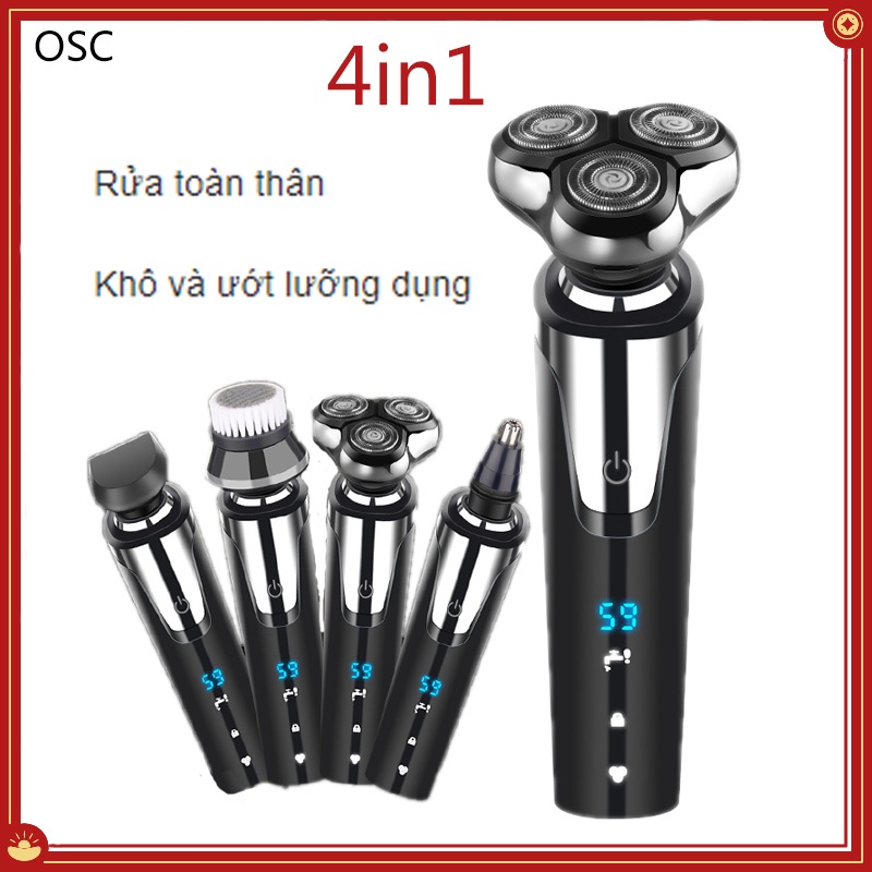 Dao Cạo Râu Thông Minh 4 Trong 1 Chống Nước IPX7 Có Màn Hình LED Hiển Thị Tự Động Có Thể Rửa Được